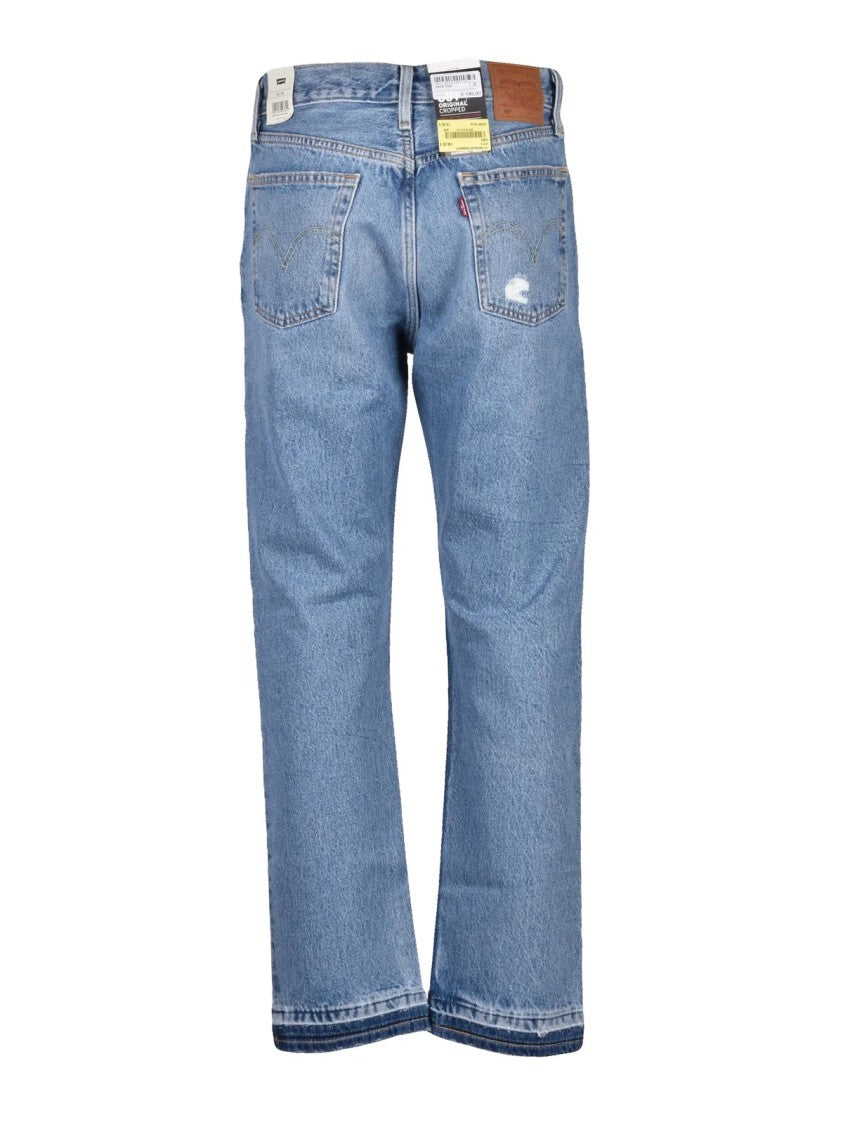 Levi's Light Blue Ankle-Length Distressed Cotton Jeans