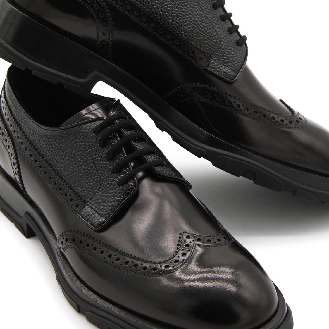Alexander Mcqueen Black Leather Perforated Details Brogues