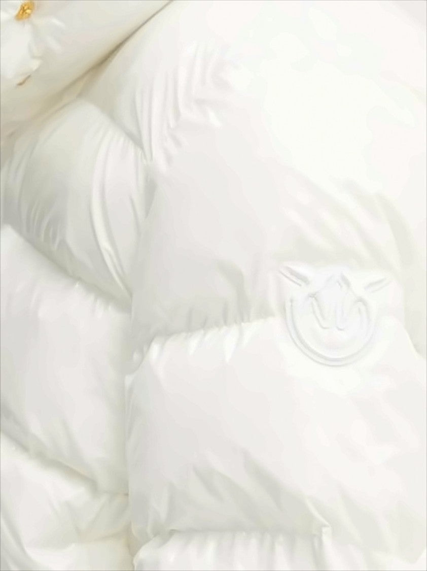 Pinko Cropped White Down Jacket With High Collar