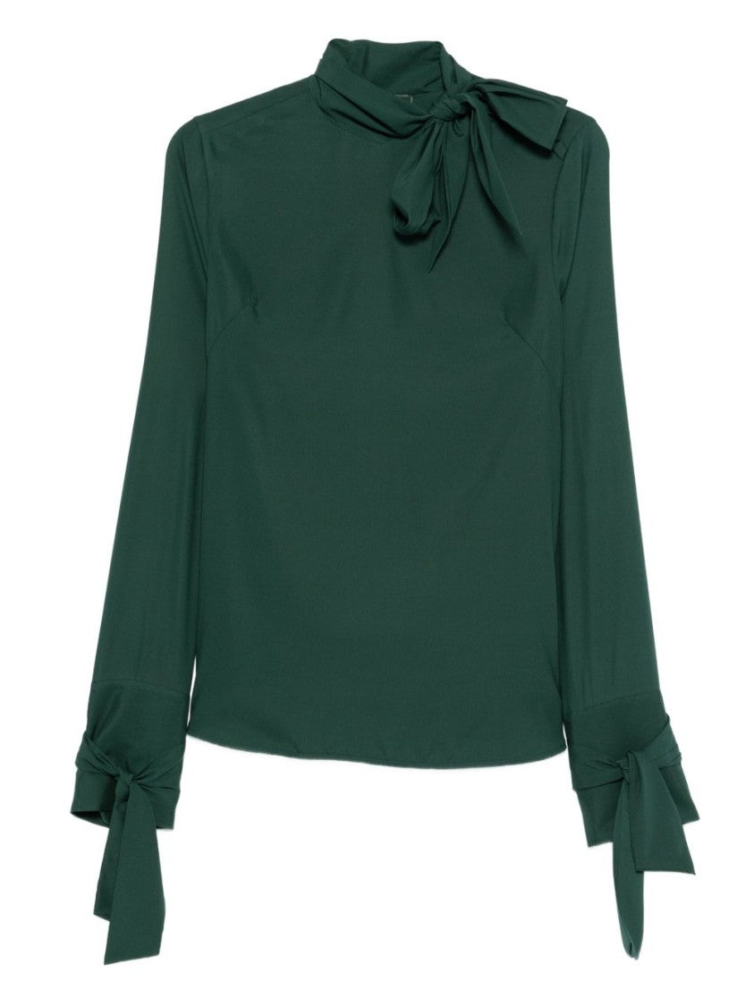 Ermanno Scervino Long-Sleeved Green Shirt With Bow Tie Detail