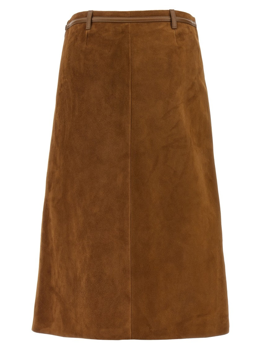 Gucci A-Line Suede Midi Skirt