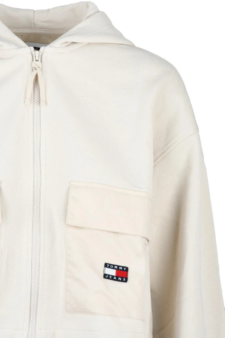 Tommy Jeans Beige Cropped Hooded Sweatshirt