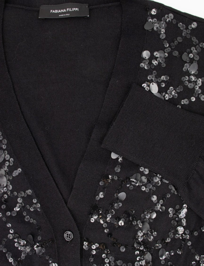 Fabiana Filippi Wool Cardigan With Intricate Sequin Embroidery