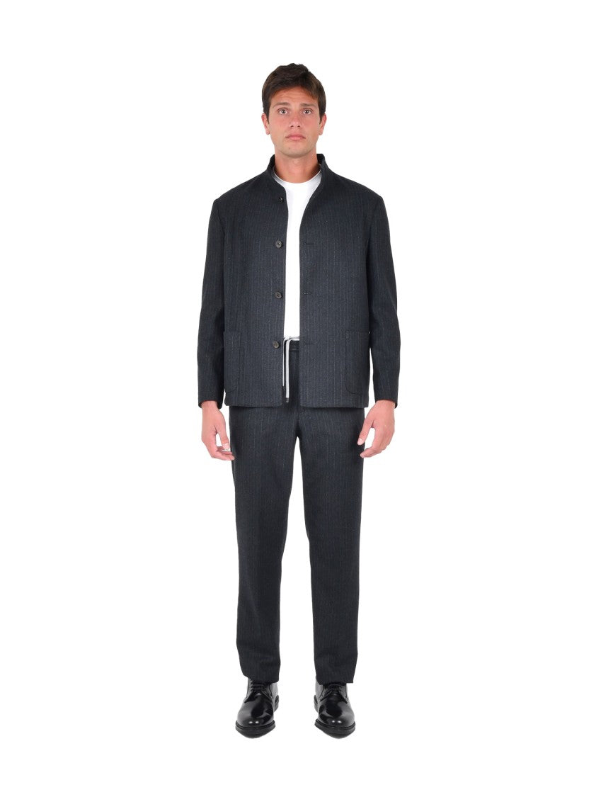 Boglioli Fluid Grey Pinstriped Jacket With Stand Collar