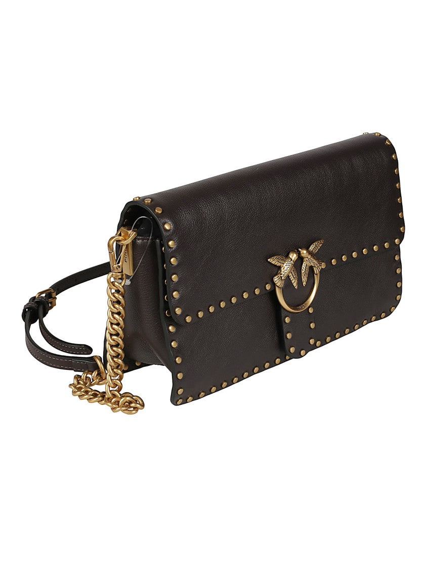 Pinko Love One Slouchy Brown Bird Calfskin Shoulder Bag
