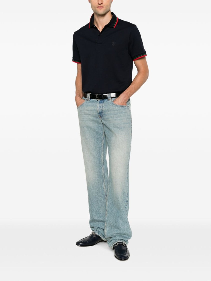 Gucci Black Striped Collar Short-Sleeve Polo Shirt