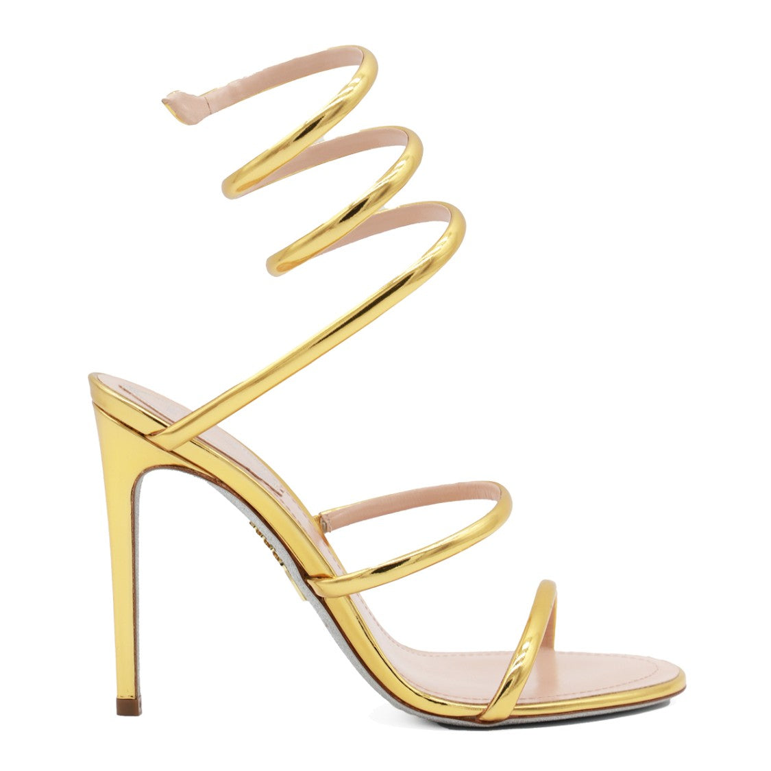 René Caovilla Gold Leather Stiletto Sandals