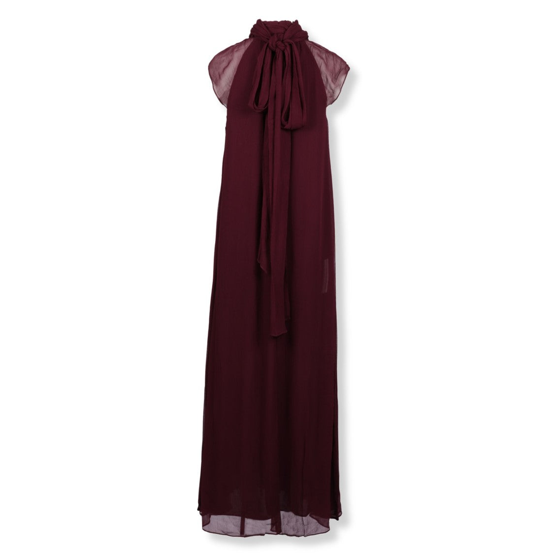 Staud Burgundy Chiffon Maxi Dress With Cap Sleeves