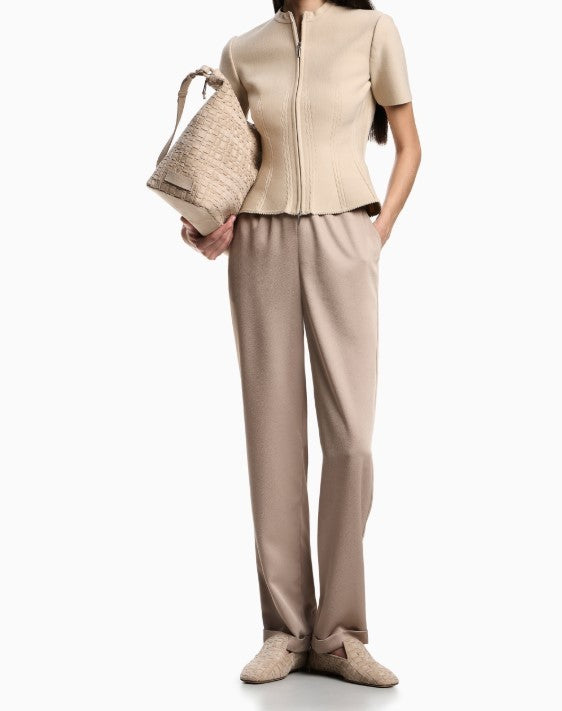 Emporio Armani Crepe Twill Elastic Waist Fixed Trousers