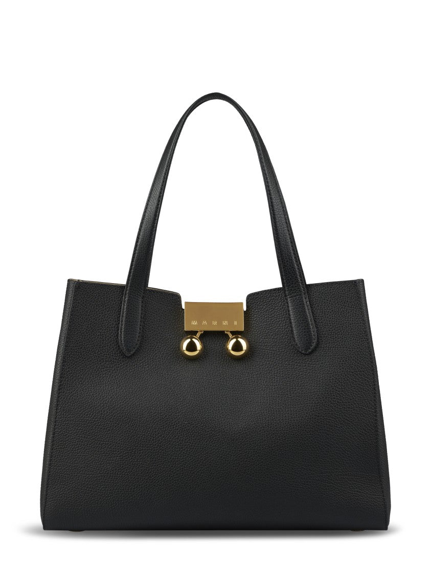 Marni Structured Black Handbag With Textured Finish