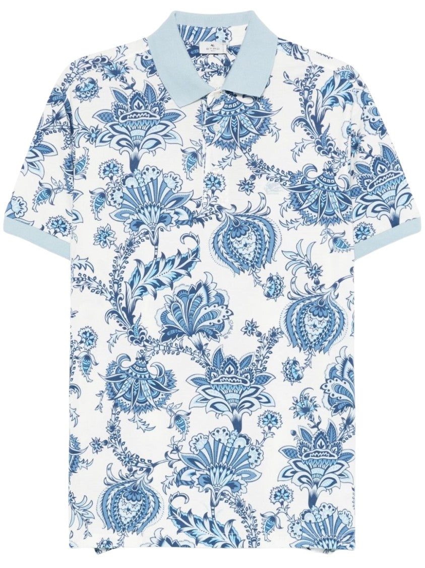 Etro Floral Print Polo In Sky Blue