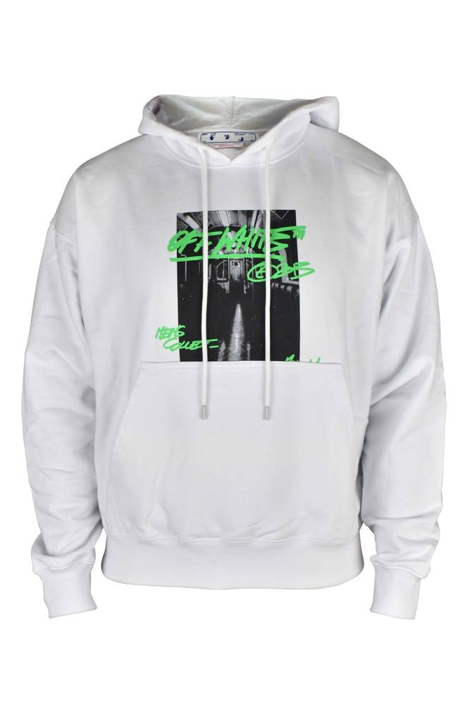 Off-White Oversized White Hoodie With Graphic Prints