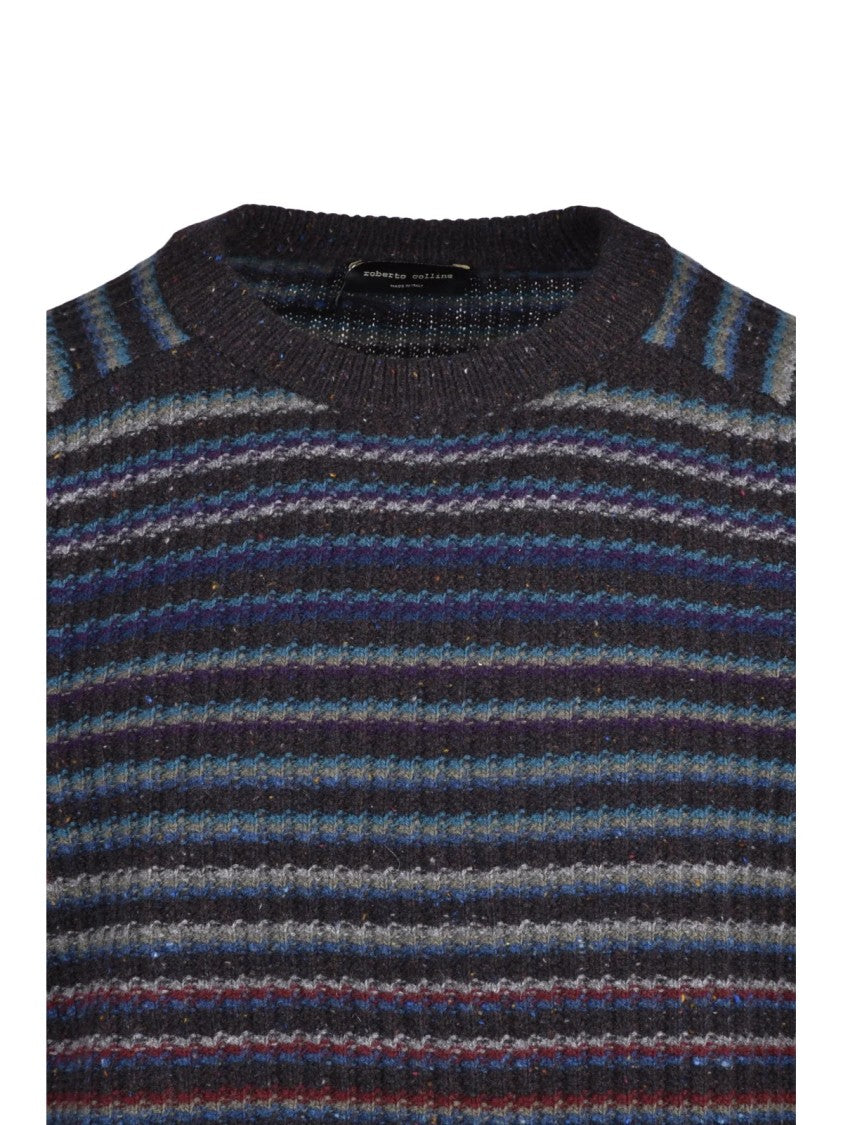Roberto Collina Black Textured Knit Wool Crewneck Sweater