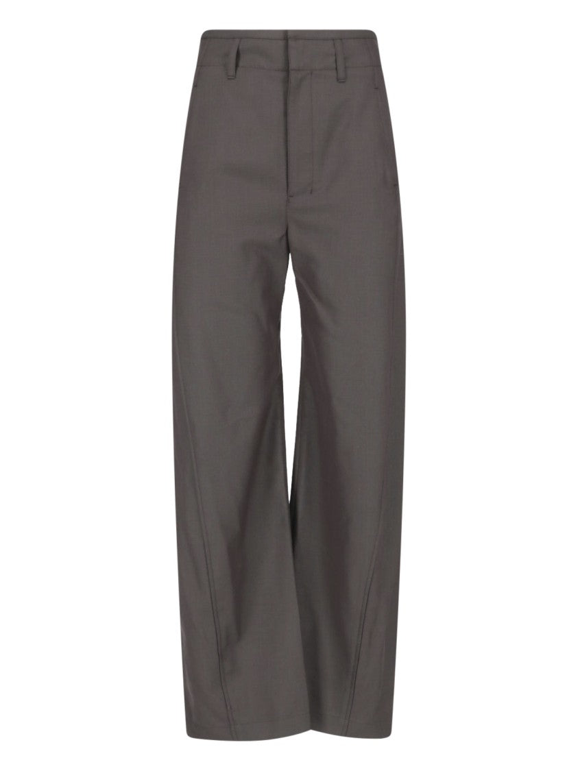 Lemaire High-Waisted Pleated Brown Wool-Blend Wide-Leg Pants