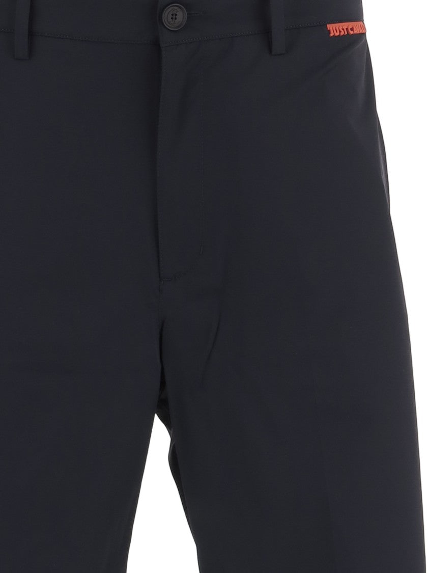 Just Cavalli Tailored Dark Navy Stretch Nylon Shorts With Logo Detail
