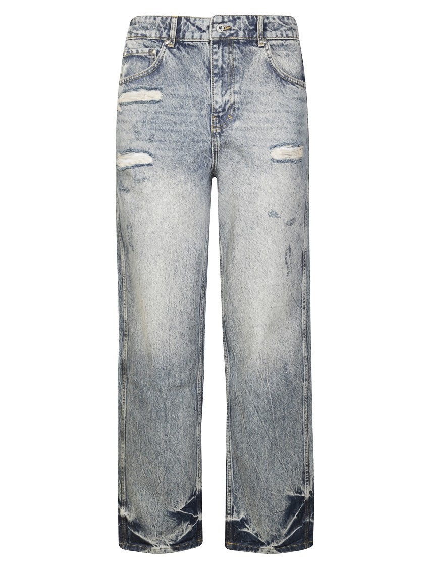Represent Distressed Baggy Denim Jeans With Five-Pocket Styling