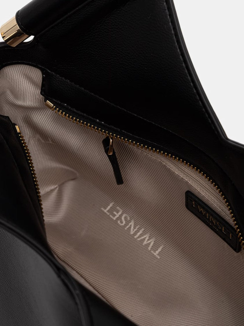 Twin-Set Angular Black Tote Bag With Gold-Tone Accents