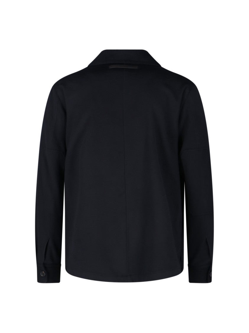 Zegna Cashmere Shirt Jacket With Classic Collar And Button Closure