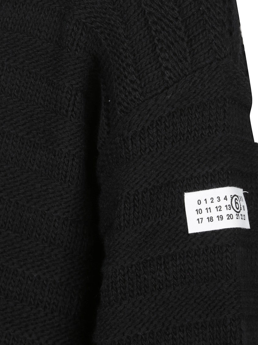 Mm6 By Maison Margiela Textured Knit Black Turtleneck Sweater With Logo Detail