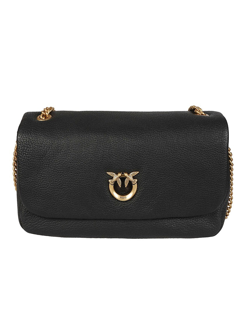 Pinko Click Soft Horizontal Black Sheepskin Shoulder Bag