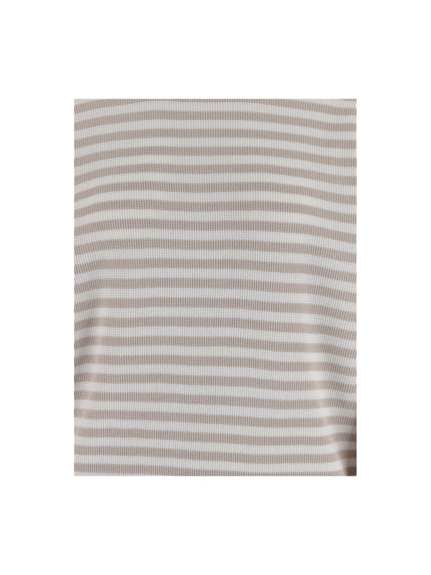 Bruno Manetti Beige And White Striped Cotton Knit Sweater