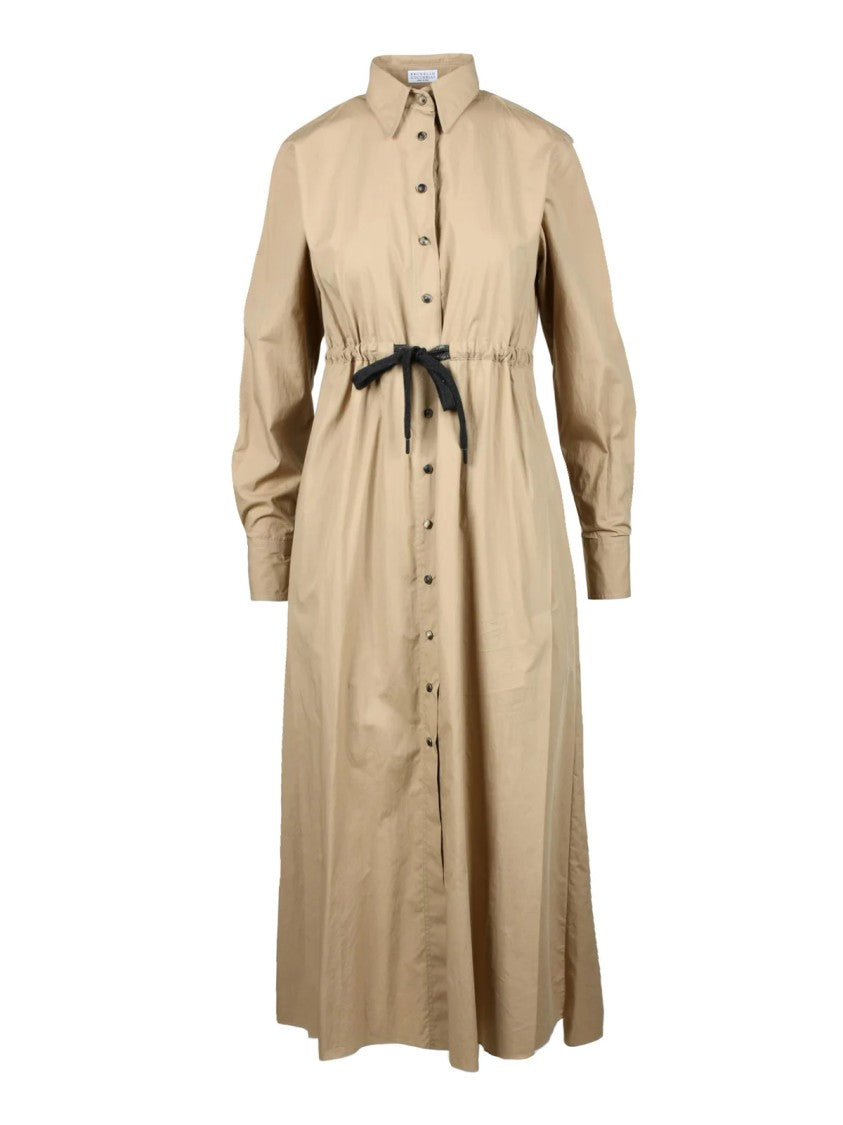 Brunello Cucinelli Beige Mid-Length Snap Waist Cotton Day Dress