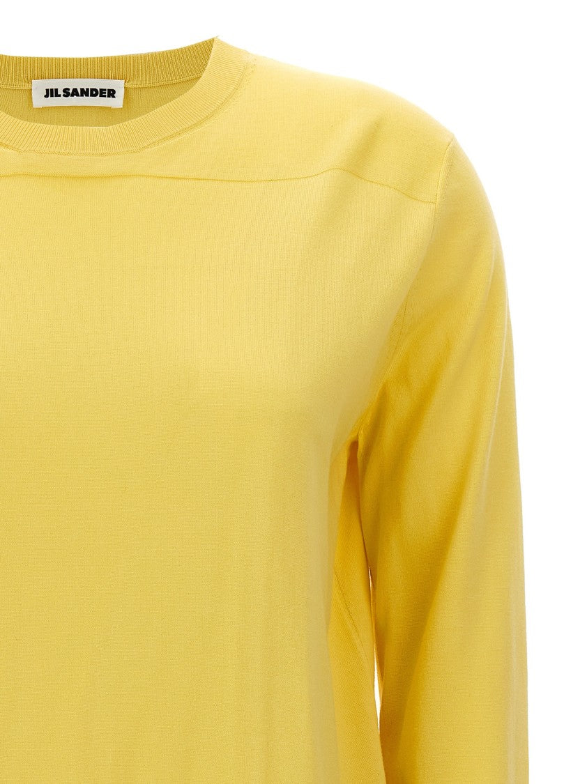 Jil Sander Classic Yellow Round-Neck Sweater With Ribbed Hem