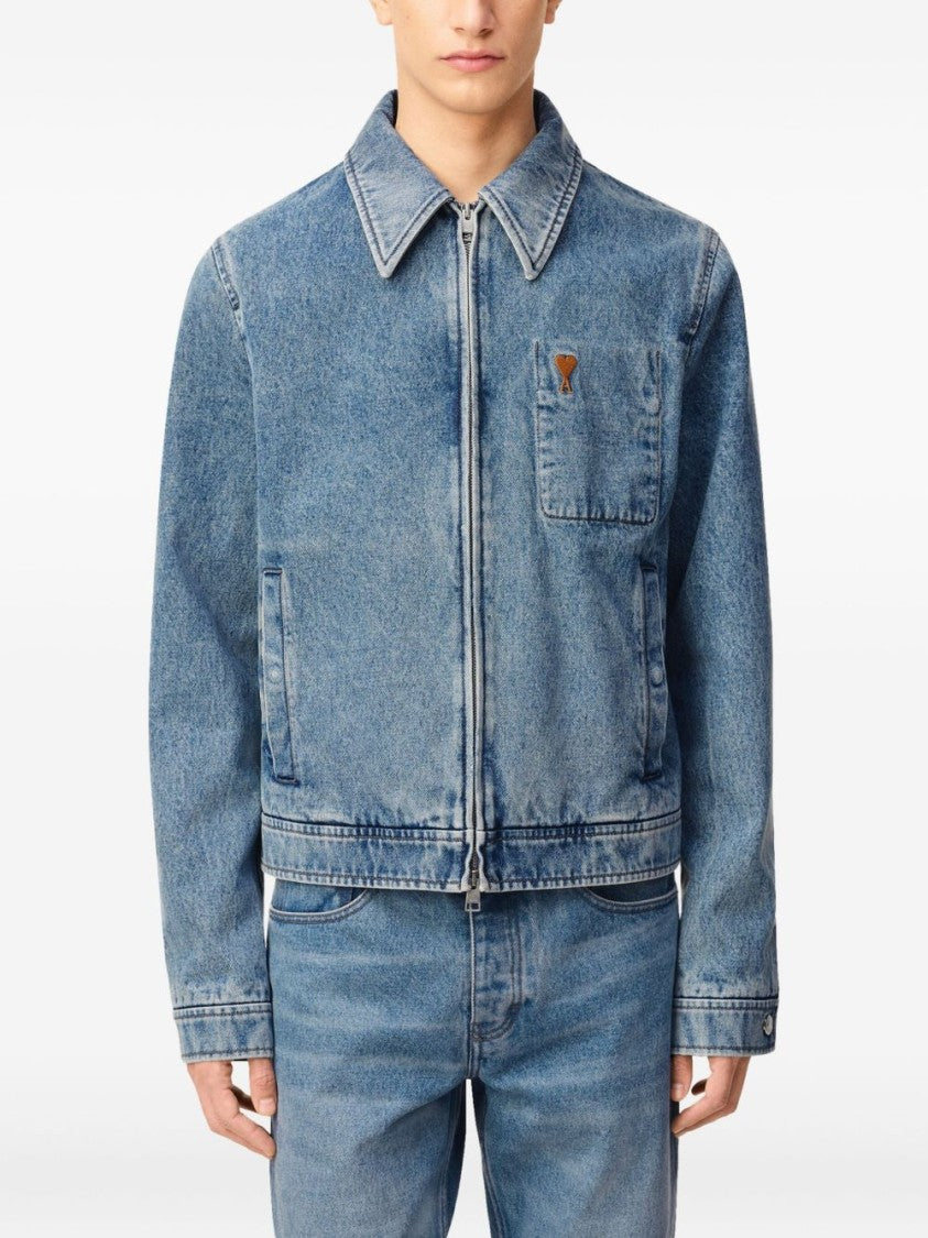 Ami Paris Vintage-Inspired Blue Denim Jacket