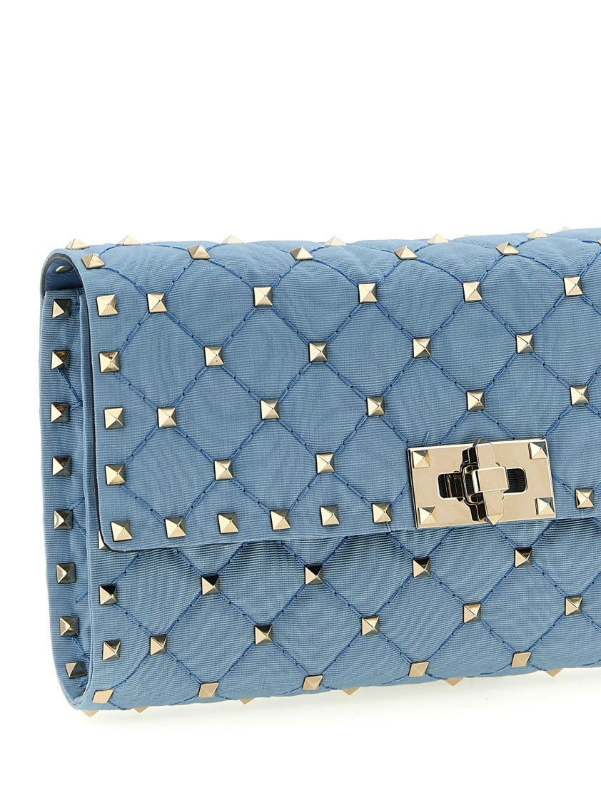 Valentino Garavani Quilted Moiré Rockstud Spike Shoulder Bag With Chain Strap