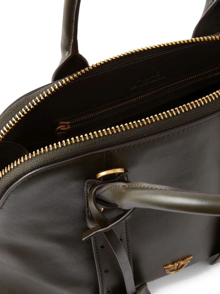 Pinko Medium Brown Bowling Bag With Structured Silhouette And Gold-Tone Accents