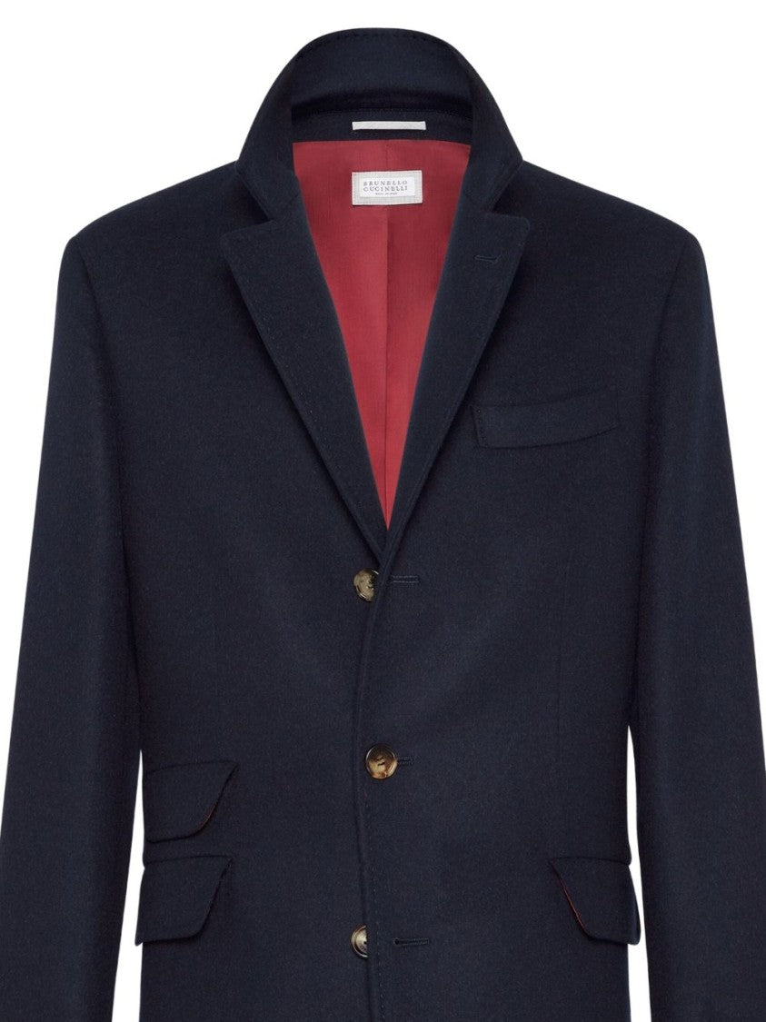Brunello Cucinelli Tailored Long Coat With Classic Lapel And Contrasting Inner Lining