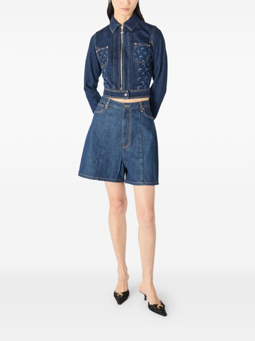 Marine Serre Brown Cropped Denim Crescent Moon Jacket