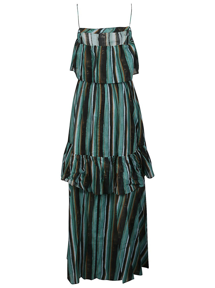 Pinko Arluno Tiered Striped Cotton Maxi Dress