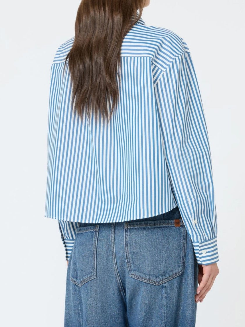 Weekend Cropped Button-Up Shirt With Vertical Stripes And Relaxed Fit