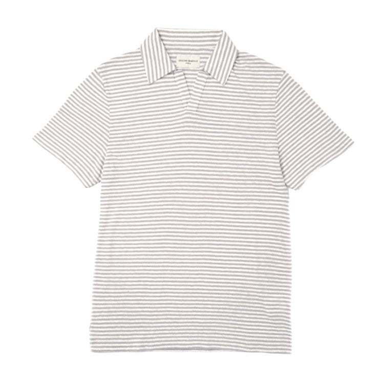 Officine Generale Yarn-Dyed Short-Sleeve Polo With Johnny Collar