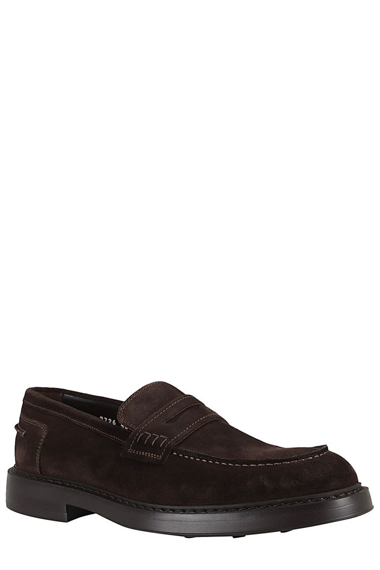 Doucal's Mink Adler Penny Moccasin Toe Suede Loafers