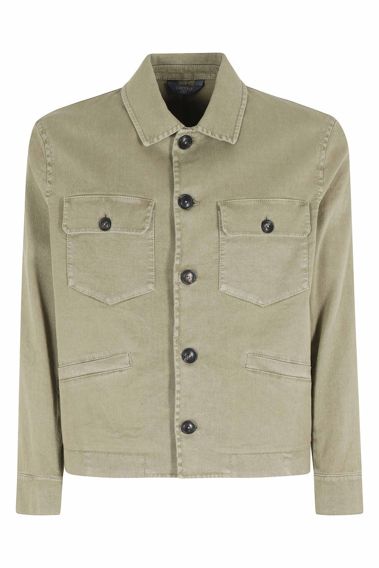 Circolo 1901 Green Safari Flap Pocket Button Placket Linen-Blend Casual Shirt