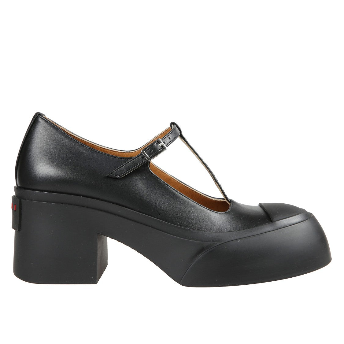 Marni Round-Toe Leather Pumps With T-Strap