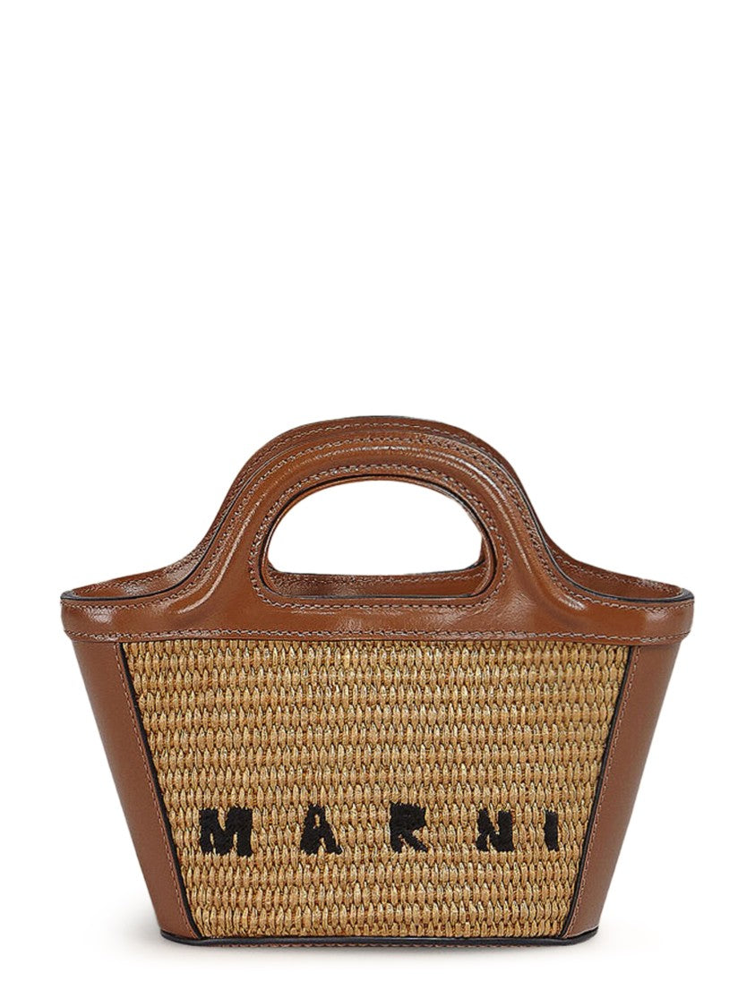 Marni Trapezoidal Handbag With Woven Straw