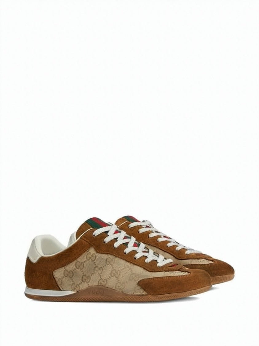 Gucci Low-Profile Suede And Canvas Sneakers With Monogram Detail