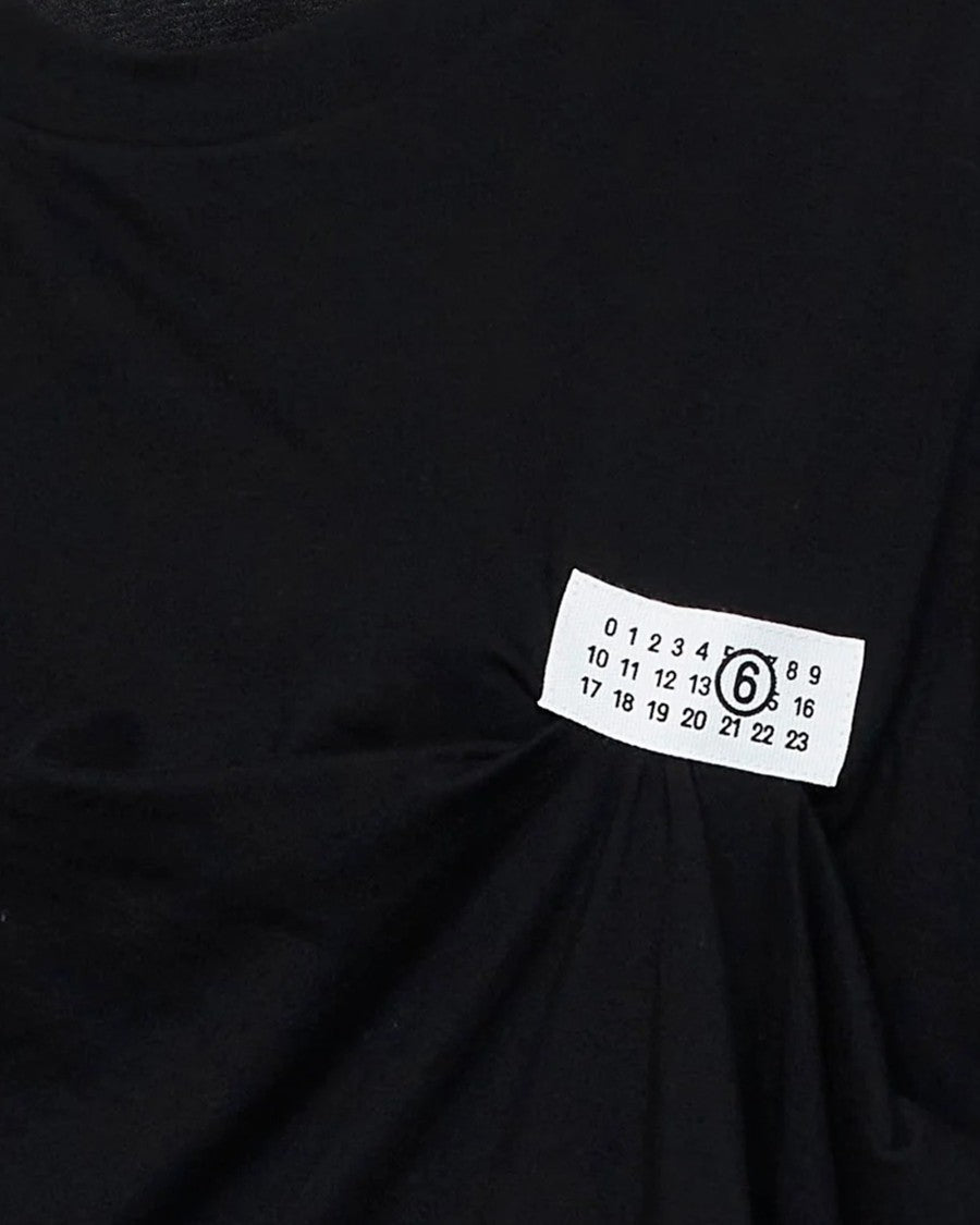 Mm6 By Maison Margiela Asymmetrical Draped Black T-Shirt With Logo Patch
