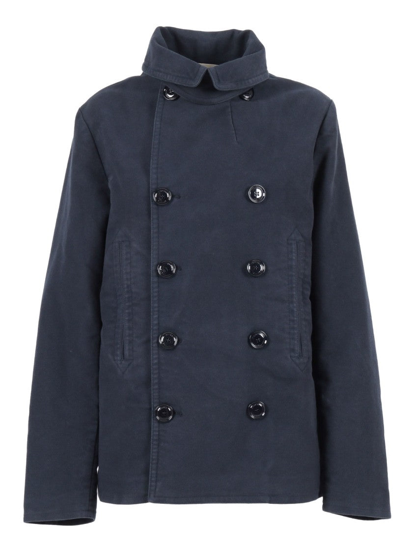 Aspesi Double-Breasted Blue Jacket With Wide Lapel