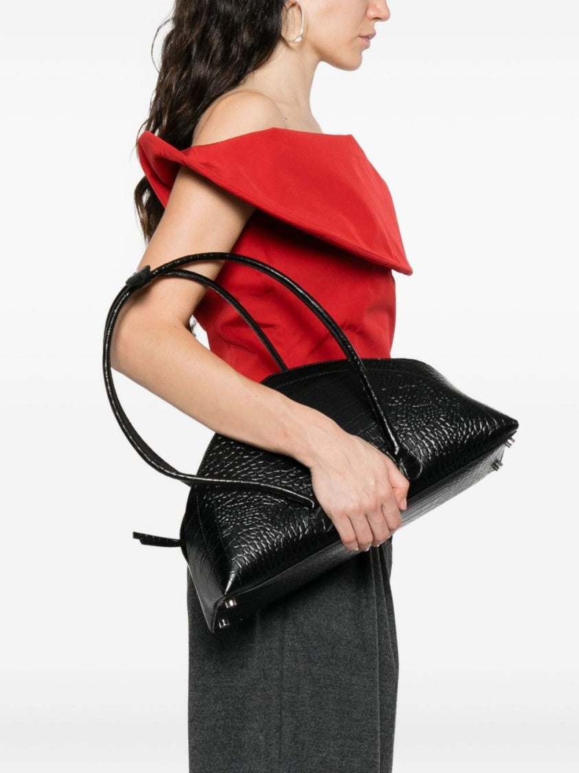 Federico Cina Crocodile-Embossed Calfskin Handbag With Structured Silhouette