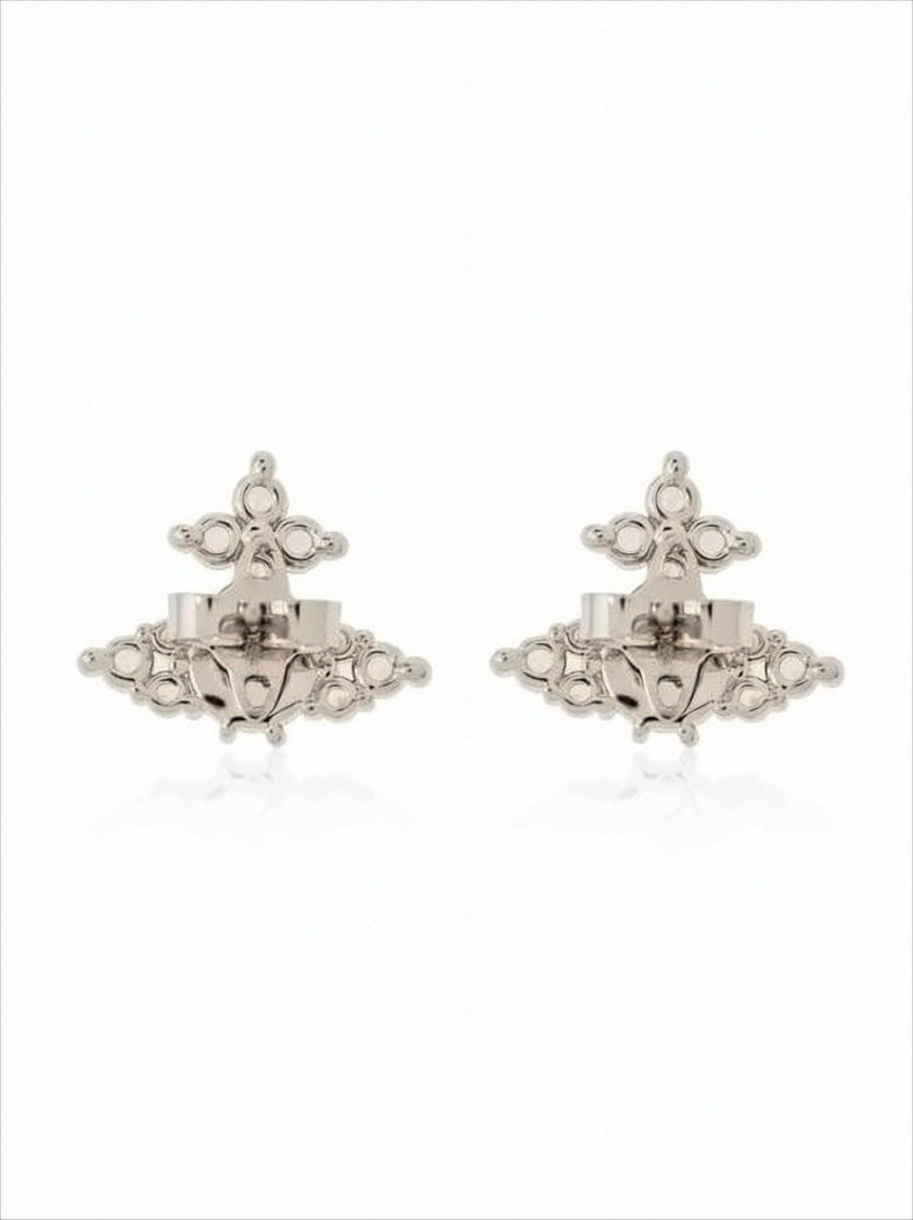 Vivienne Westwood Ornate Silver-Tone Earrings With Central Oval Pearl