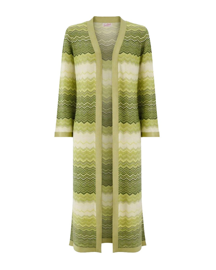 Mc2 Saint Barth Fluid Knit Long Cardigan With Geometric Wave Pattern
