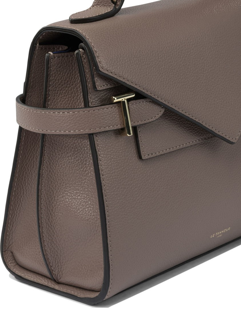 Le Tanneur Textured Leather Handbag With Triangular Flap Closure