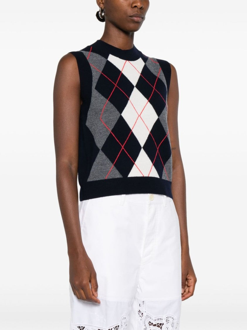 A.P.C. Classic Argyle Patterned Gilet With Ribbed Trim