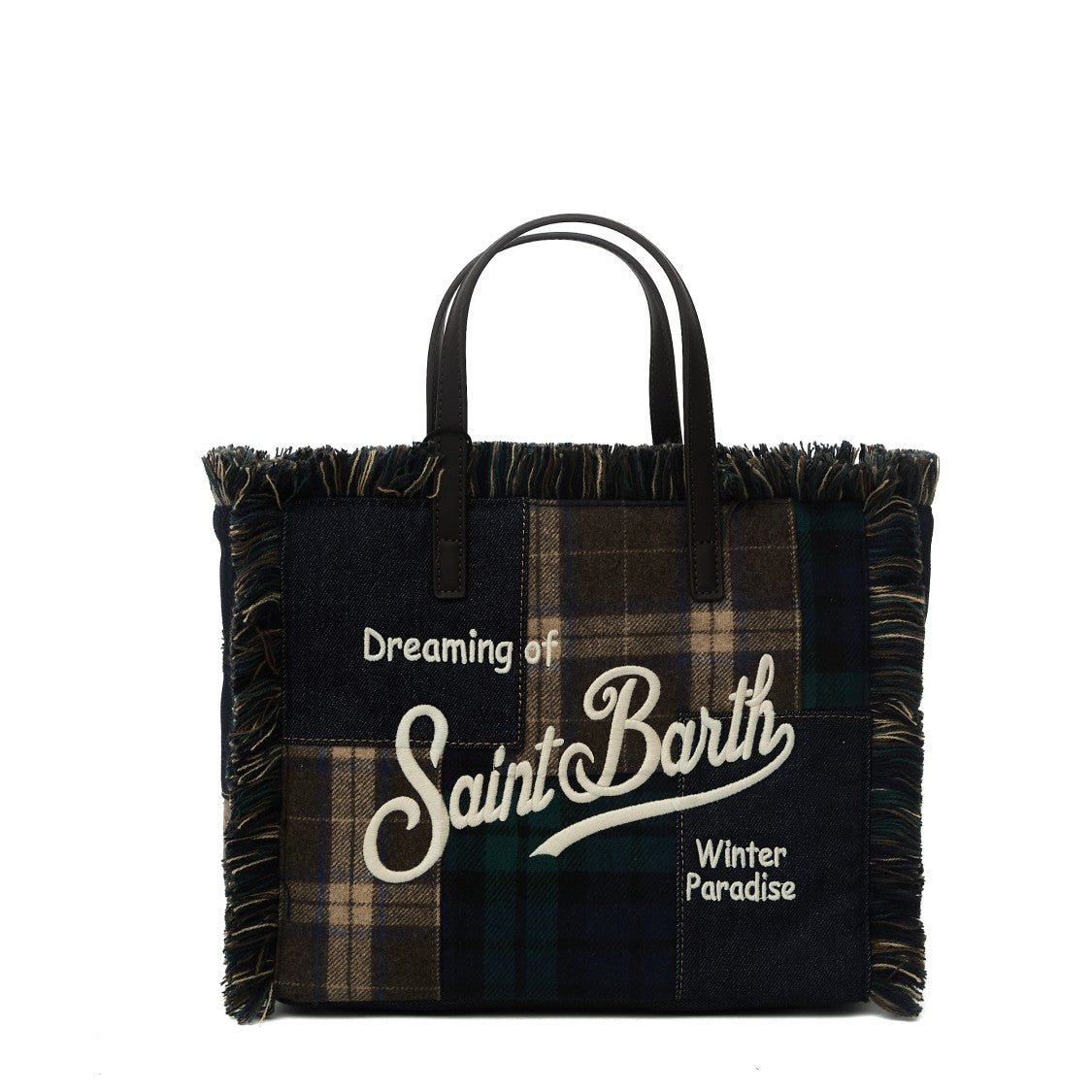 Mc2 Saint Barth Colette Tartan Denim-Insert Wool-Blend Handbag