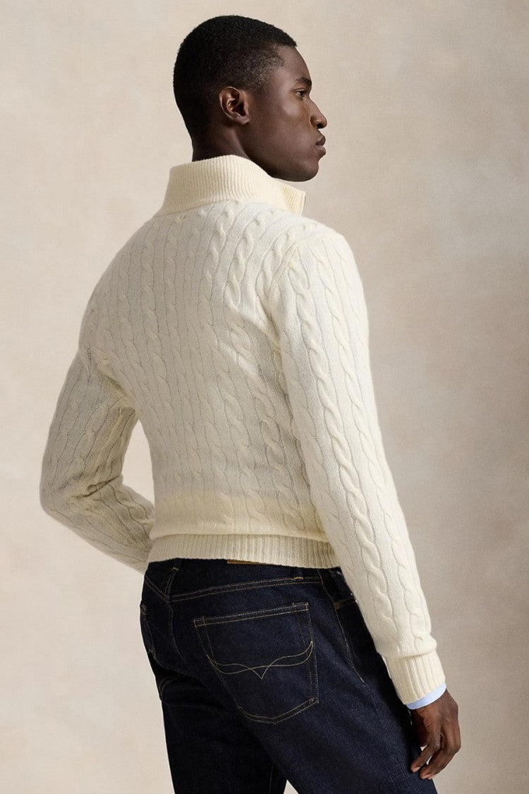 Polo Ralph Lauren Cream Cable-Knit Quarter-Zip Sweater