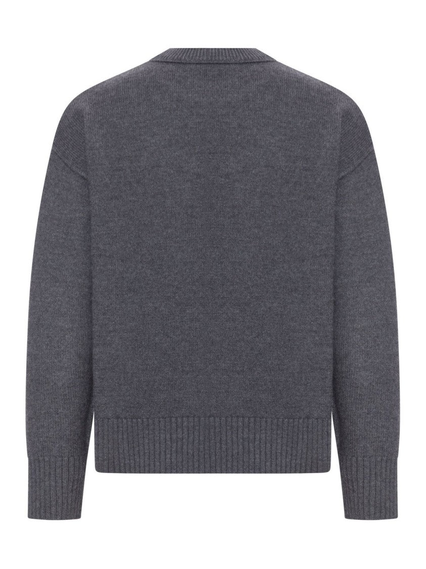 Ami Paris Dark Grey Wool Sweater With Crew Neckline